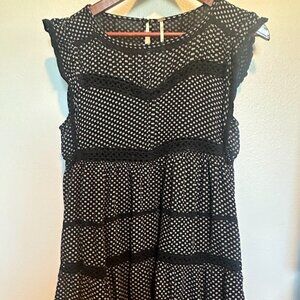 Free People Retro Kitty Dress Black + White Crochet Trim Size XS